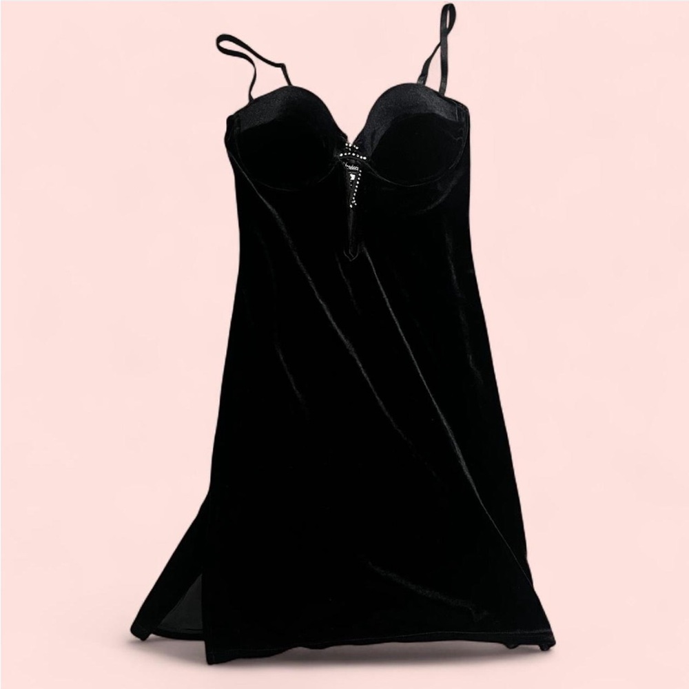 Frederick's of Hollywood Black Velvet Corset Mini Dress